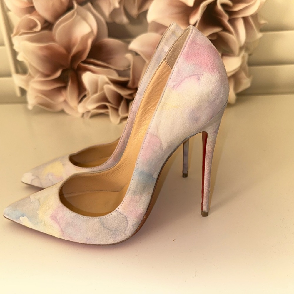 Christian Louboutin So Kate 120 Aquarelle Watercolor White Suede,Multi-color